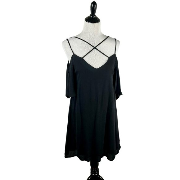 NEW Lulus Afterglow Strappy Cold Shoulder Shift Dress Women‎ Large Black Mini - Picture 5 of 15